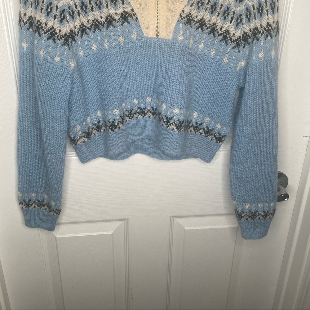 J. Crew Fair Isle Half-Zip Sweater Brushed Yarn Alpaca Wool Blend Cream/Blue XS - Picture 6 of 12